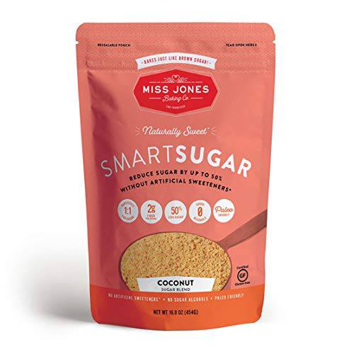 Miss Jones Baking SmartSugar - Coconut Sugar & Brown Sugar Blend Sweetened with Monkfruit - 1:1 Sugar Substitute, 50% Less Sugar (Pack of 1)