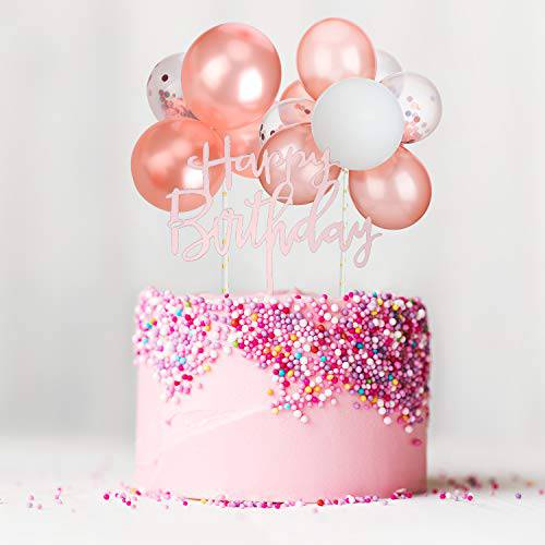 Outus Latex Confetti Balloon Cloud Cake Topper Acrylic Happy Birthday Cake Topper Mini Balloon Garland Cake Decorations for Birthday Party Cake Supplies