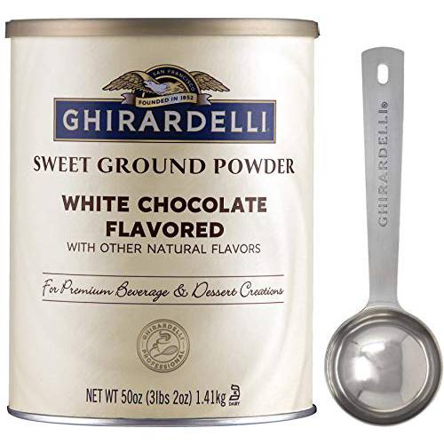 Ghirardelli - Sweet Ground White Chocolate Gourmet Flavored Powder 3.12 lb with Ghirardelli Stamped Barista Spoon