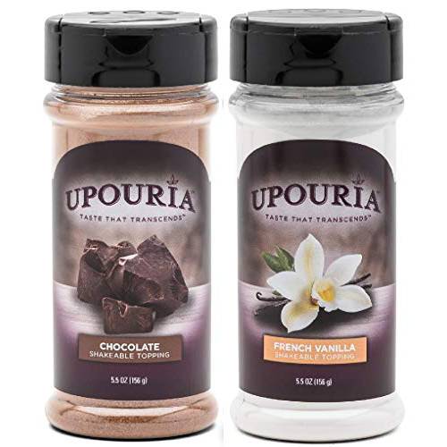 Upouria Coffee Topping Variety Pack - Chocolate and French Vanilla, 5.5 Ounce Shakeable Topping Jars - (Pack of 2)