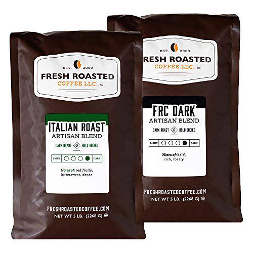 Fresh Roasted Coffee, Italian Roast Blend / FRC Dark Roast Blend, Bundle, Whole Bean, 5 Pound Bags