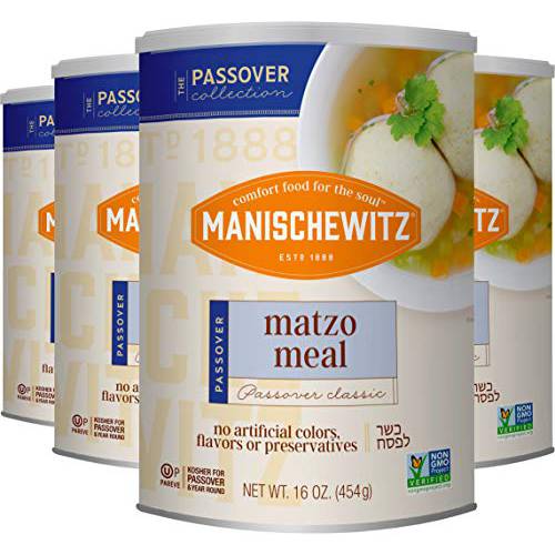 Manischewitz Matzo Meal Kosher for Passover, 16 oz Can (Pack of 4, Total of 64 Oz)