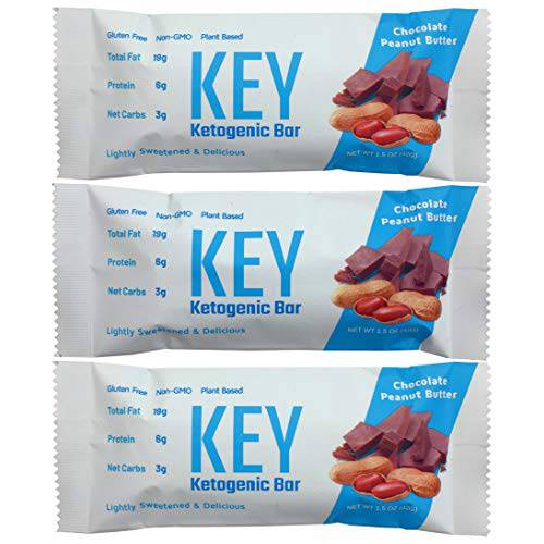 Key Keto Bars - Chocolate Peanut Butter Keto Bars - High Fat, Low Carb. Keto Protein Bars for Keto Diets and Keto Snacks on the go. 12 Pack Key Bars