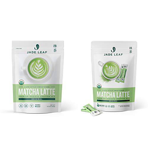 Jade Leaf Matcha Latte Mix Bundle - 150g Pouch + 10ct Stick Packs - Cafe Style Sweetened Blend - Sweet Matcha Green Tea Powder