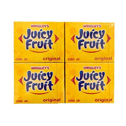 Wrigleys Juicy Fruit Original Gum | Juicy Fruit Gum | Each Pack 15 Sticks | 4 Total Packs