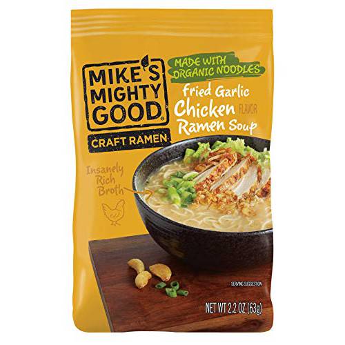Mike’s Mighty Good Ramen Chicken Noodle Soup Pillow Pack - Fried Garlic Chicken Ramen - Instant Ramen Noodles - Organic Non-GMO Instant Noodle - 2.2 Ounces - 7 Pack
