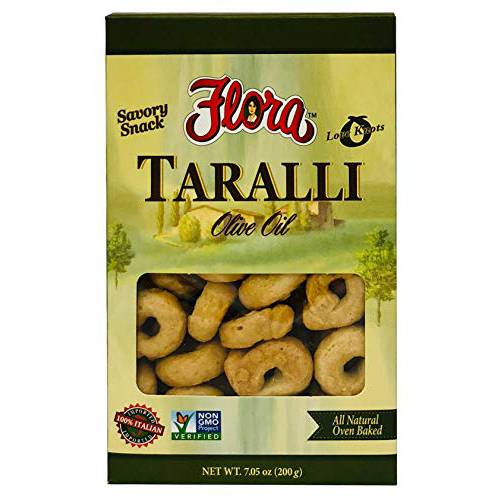 Taralli by Flora 8.5oz - Italian Snack Cracker - All Natural Oven Baked - Cholesterol Free - Savory Snack - 100% Italian (Olive Oil)