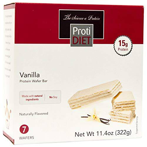 ProtiDiet High Protein Vanilla Wafer Bars, 10g Protein, Low Calorie, Low Sugar, Low Carb, Aspartame & Sucralose Free, Ideal Protein Compatible, 7/Box