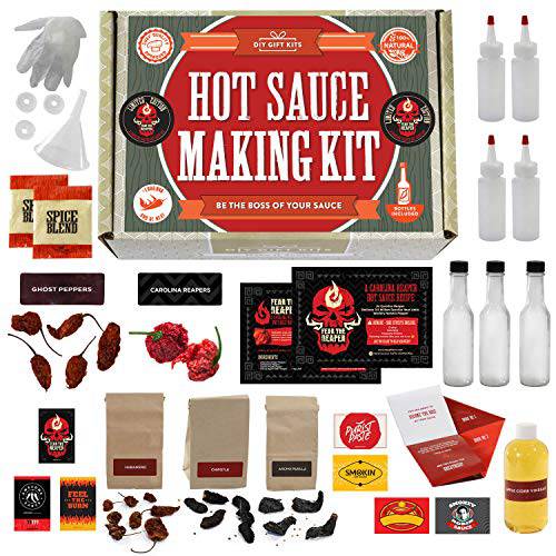 DIY Gift Kits Carolina Reaper Hot Sauce Making Kit with Everything Included for DIY Make Your Own Hot Sauce Kit for Adults 2,000,000 Scoville Units from Premium Ingredients Recipes & More
