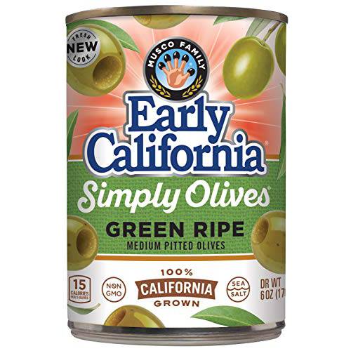 Early California, Simply Olives, Green Ripe, Pitted, 6 oz (Pack of 12 Cans)