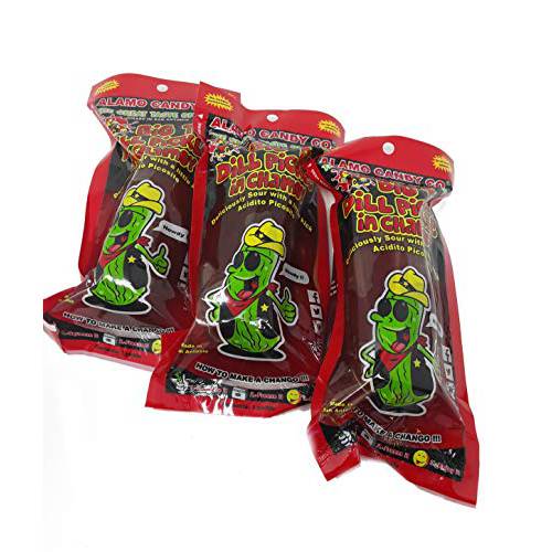 Alamo Candy Big Tex Dill Pickle In Chamoy - Three Pickles - Individually Wrapped - Made In San Antonio, Texas - Large Pickles