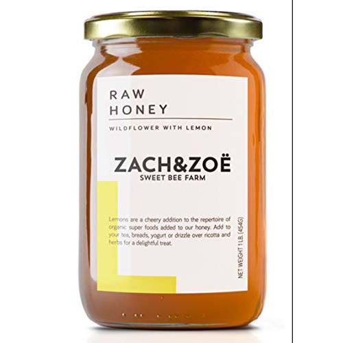 Unfiltered Raw Honey by Zach & Zoe Sweet Bee Farm – Pure Farm Raised Honey Packed with Powerful Anti-oxidants, Amino Acids, Enzymes, and Vitamins (Lemon - 16oz)