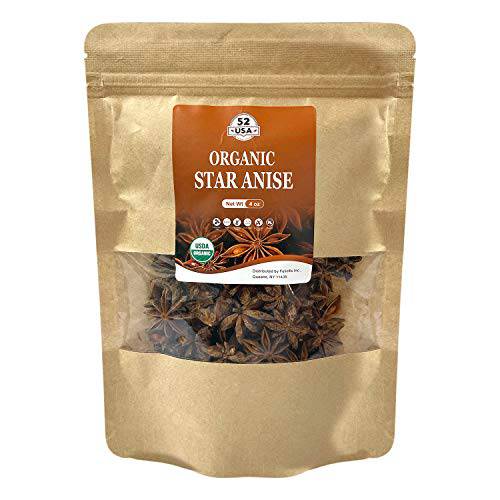 52USA Organic Star Anise 4oz, NON-GMO Verified Whole Chinese Star Anise Pods, Dried Anise Star Spice
