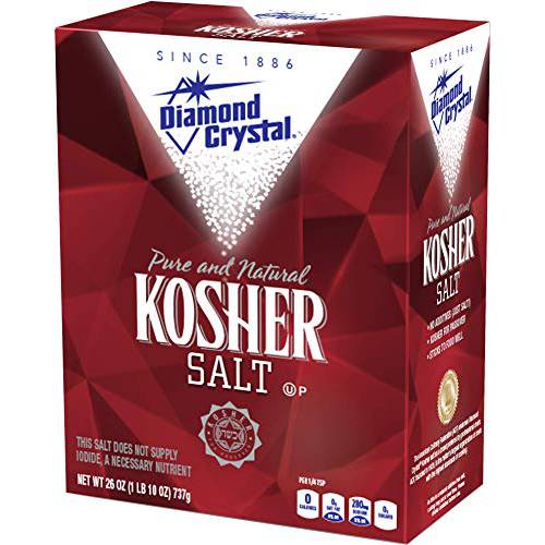 Diamond Crystal Kosher Salt Flakes - Full Flavor, No Additives and Less Sodium - Staple for Professional Chefs and Home Cooks 26 Ounce (New Packaging)