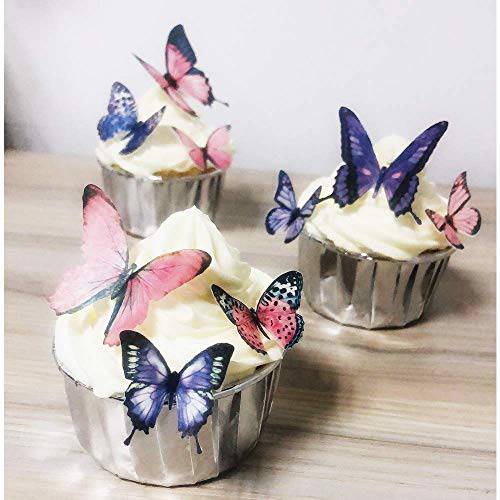 Edible Purple Pink Butterflies for Cake Cupcake Decorating Topper Decorations (Purple&Pink 36pcs)