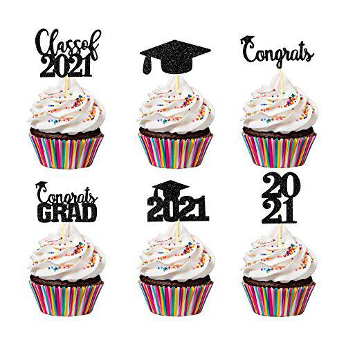 24Pcs Graduation Cupcake Toppers 2022- Black Glitter, Graduation Decorations 2022, Graduation Picks for Cupcakes, 2022 Graduation Decorations Black, Graduation Party Supplies 2022