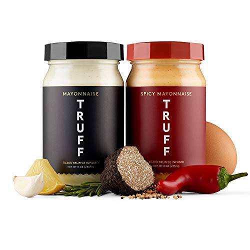 TRUFF Mayo, Gourmet Mayonnaise made with Black Winter Truffles, Sunflower Oil, Organic Eggs | Heat and Umami for Savory Spreads, Salads, Non-GMO, Gluten Free | Original and Spicy Flavor with Premium Box - Bundle of 2