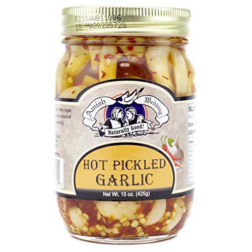 Amish Wedding All-Natural Hot Pickled Garlic 15 Ounces (2 Jars)