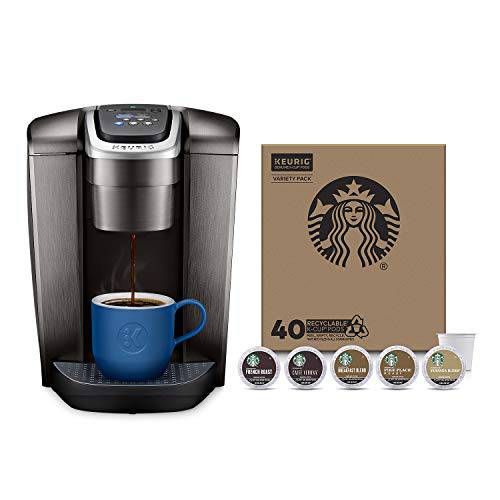 Keurig K-Elite Coffee Maker, With Iced Coffee Capability, Brushed Slate + Starbucks K-Cup Coffee Pods — Blonde, Medium & Dark Roast Variety — 1 Box (40 Pods Total)