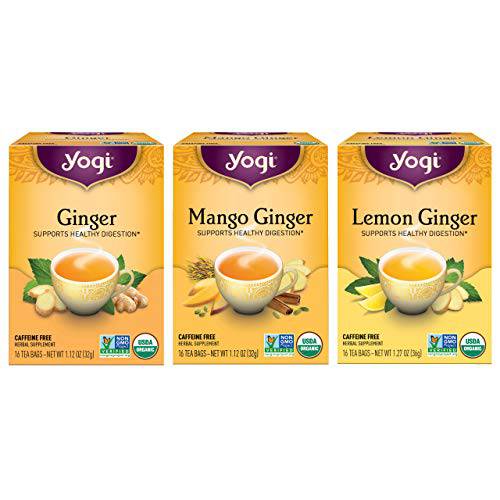 Yogi Tea - Ginger Tea Variety Pack Sampler (3 Pack) - Includes Ginger, Mango Ginger, and Lemon Ginger Teas - Supports Healthy Digestion - Caffeine Free - 48 Organic Herbal Tea Bags