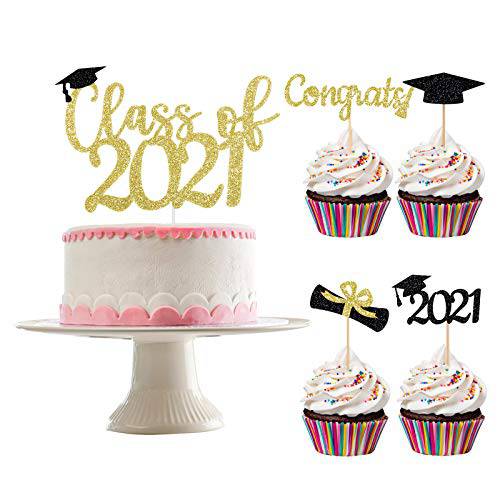 Class of 2022 Cake Topper Gold Glitter and 24Pcs Graduation Cupcake Toppers 2022, Class of 2022 Graduation Cupcake Toppers Supplies Graduation Cupcake Picks for Graduation Party Decorations 2022