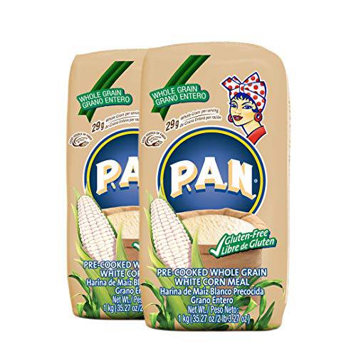P.A.N. Whole Grain White Corn Meal – Pre-cooked Gluten Free and Kosher Flour for Arepas (2.2 lb / Pack of 2)
