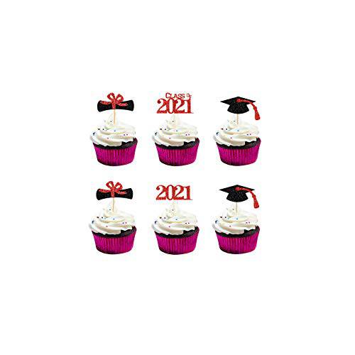 Graduation Cupcake Toppers 2022 Red and Black Glitter Class Of 2022 Graduation Cupcake Toppers, 2022 Graduation Cupcake Food Picks for 2022 Graduation Decorations Party Cake Picks - 24 Pcs