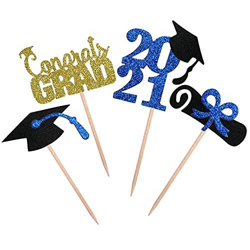 32-Pack Glitter 2022 Graduation Cupcake Toppers Blue, Graduation Party Picks for Cake Cupcake Food Decorations(blue)