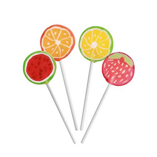 Handmade Assorted Fruit Flavored Lollipops, Fruity Strawberry, Orange, Lemon, Grape, and Green Apple Suckers (11 OZ)