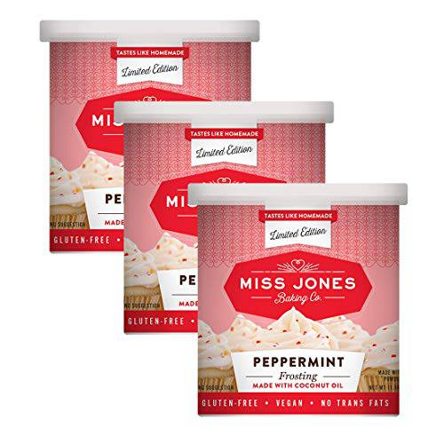 Miss Jones Baking 90% Organic Holiday Buttercream Frosting, Perfect for Icing and Decorating, Vegan-Friendly: Peppermint with Candy Crunch Pieces (Pack of 3)