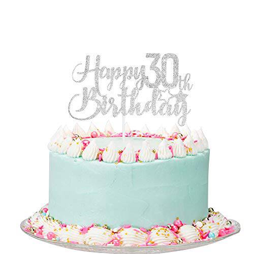Silver Glitter Happy 30th Birthday Cake Topper - 30th Birthday Cake Topper, 30th Birthday Party Decoration