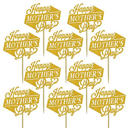 JOZON 10 Pieces Happy Mother’s Day Cake Topper Rose Gold Acrylic Mothers Day Cupcake Topper Thanks Mom Best Mom Ever Cake Picks for Mother’s Day Birthday Party Cake Decorations