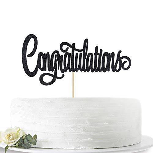 Black Glitter Congratulations 2022 Graduation Cake Topper - Congrats Grad Party Decorations Supplies - High School Graduation, College Graduate Cake Topper