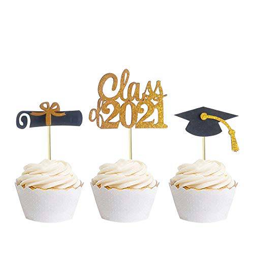 30 PCS Graduation Cupcake Toppers Food Picks for Graduation Party Decorations