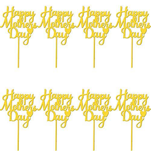 Trounistro 8 Piececs Mother’s day Cake Topper Acrylic Happy Mother’s Day Cupcake Topper for Happy Birthday Mother’s day Cake Party Decoration