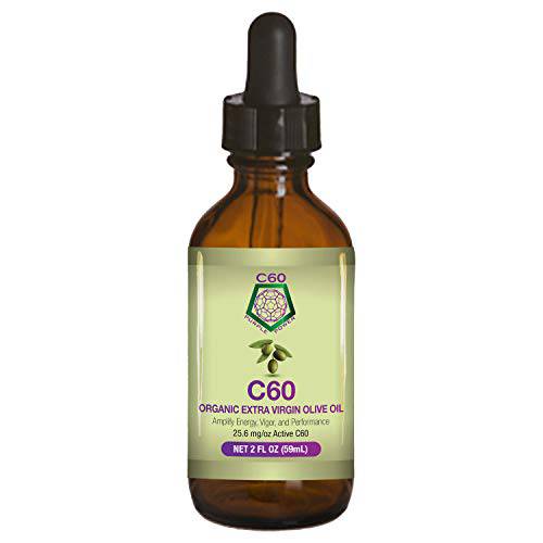 C60 Purple Power Organic Extra Virgin Olive Oil, 2 Fl Oz, 99.99% Pure Carbon Fullerenes, Lift Oxidative Burden, Optimize Mitochondrial Function