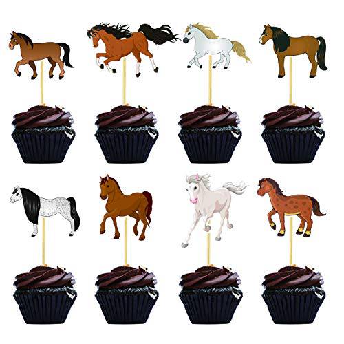 32 Pcs Horse Cupcake Toppers Horse Birthday Party Decorations Supplies Equestrian Themed