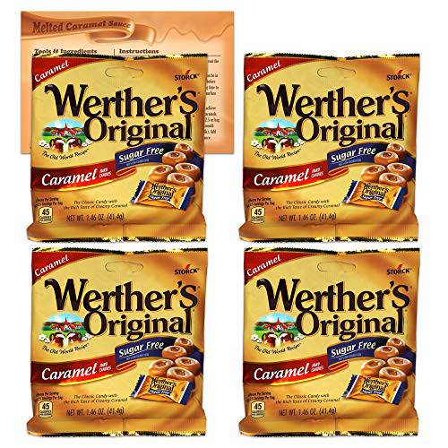 Werthers Sugar Free Hard Candy Pack of 4 Bags of Werthers Original Hard Candy - 1.46 Ounce Each Bag - Diabetic Snacks, Low Carb Snacks, Keto Candy - Bundle with Ballard Products Pocket Bag