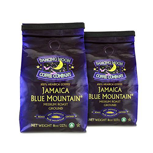 (2 Pack) Dancing Moon Coffee Co, 100% Pure Jamaica Blue Mountain® Ground Coffee - 8 oz Medium Roast