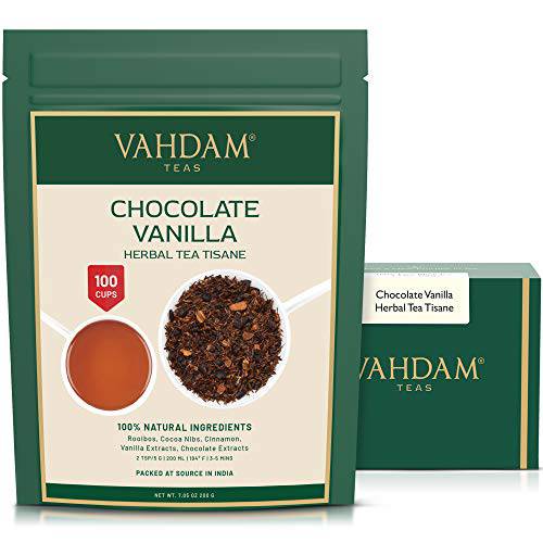VAHDAM, Chocolate Vanilla Herbal Tea Tisane - (7oz each) 100+ cups | Rooibos + Artisanal CHOCOLATE + Creamy VANILLA loose-leaf tea | 100% Pure & Natural | New Favorite Chocolate Indulgence