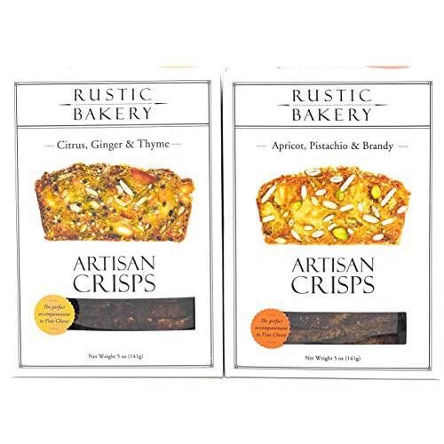 Rustic Bakery Crackers Artisan Crisps Variety Bundle | Citrus Ginger & Thyme, Apricot, Pistachio, & Brandy with Kokobunch Kit | 5oz 2 Pack
