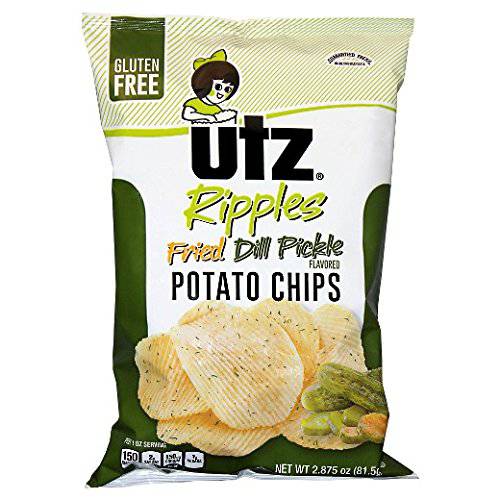 UTZ Potato Chips, Ripples, Fried Dill Pickle, 2.875 oz Bags (Pack of 4)