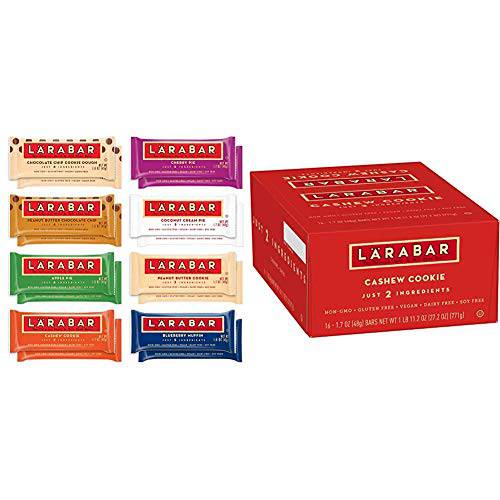 Larabar Gluten Free Snack Bars Variety Box, Vegan, 8 Flavors, 1.7oz, 16ct & Fruit & Nut Bar, Cashew Cookie, Gluten Free, Vegan, 1.7 oz Bars (16 Count)
