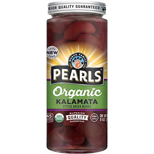 Pearls Organic Kalamata Pitted Greek Olives - 6oz, 6Jars (Pack of 6)