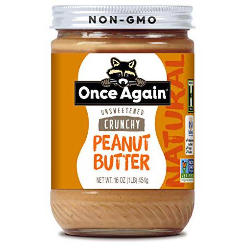 Once Again Natural, Crunchy Peanut Butter, 16oz - Lightly Salted, Unsweetened - Gluten Free Certified, Vegan, Kosher, Non-GMO Verified - Glass Jar