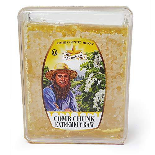 Goshen Amish Extremely Raw Pure Spring Comb Honeycomb 100% All Natural Domestic NY Antioxidant Antimicrobial Enzymes and Minerals Health Benefits Unfiltered Unprocessed Unheated Honey 14.10 oz