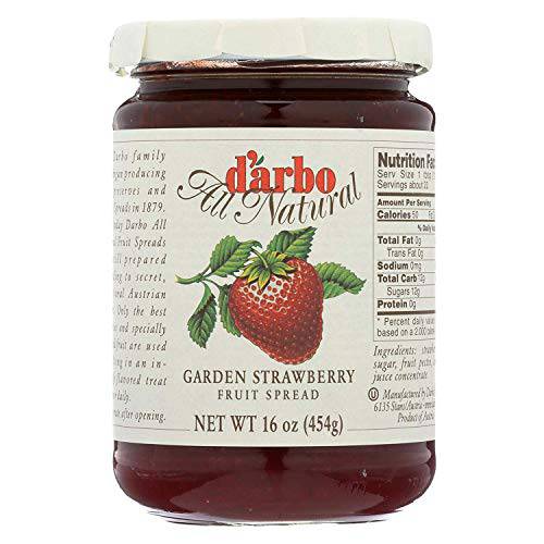 D’Arbo, Fruit Spread, Garden Strawberry, Pack of 6, Size - 16 OZ, Quantity - 1 Case