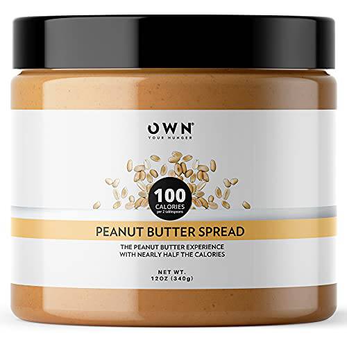 Wonderspread Half-Calorie Gourmet Peanut Butter, Only 100 Calories per 2 tablespoons, 1g Net Carbs, No Palm Oil, 12 Oz