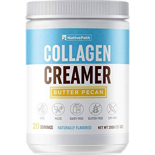 NativePath: Butter Pecan Collagen Coffee Creamer - Made with Grass-Fed Collagen Protein Powder, MCT Oil, Monk Fruit - 20 Servings - Perfect for Paleo and Keto Coffee - No Dairy, Soy or Gluten