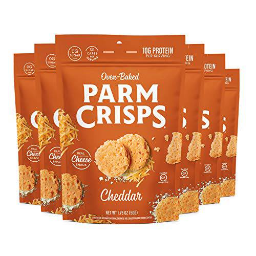 ParmCrisps - Cheddar Cheese Crisps, Made Simply with 100% REAL Cheese | Healthy Keto Snacks, Low Carb, High Protein, Gluten Free, Oven Baked, Keto-Friendly | 1.75 Oz (Pack of 6)